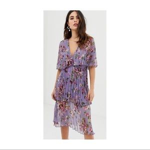 ASOS lilac floral pleated midi dress